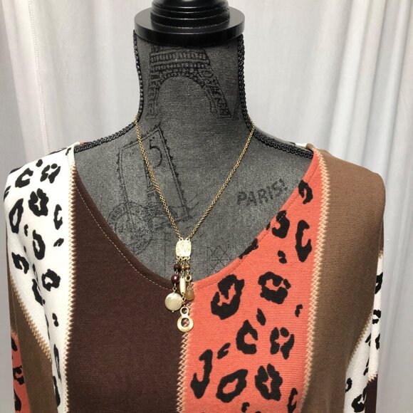 Oddy Leopard Block Brown Salmon Poncho One Size Animal Print Pullover Sweater - Picture 3 of 10